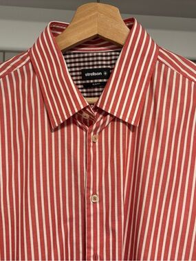 Strellson Red & White Vertical Stripe Slim Fit Shirt - size 42, 16.5